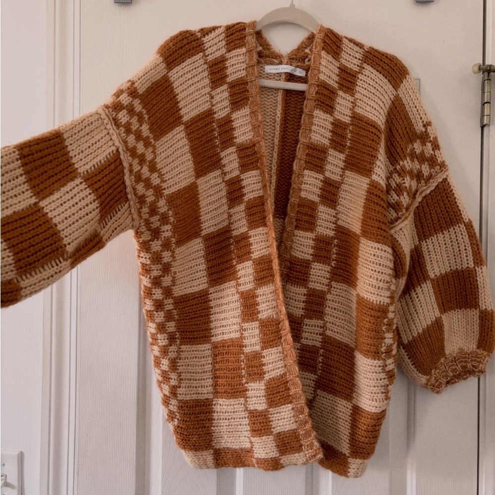 Altar'd State Checkered Cardigan - Brown and Cream - Picture 4 of 4